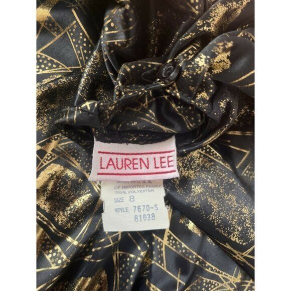 Vintage 80s Lauren Lee Liquid Metallic Leopard Black Gold Mock Neck Blouse Sz 8 - Picture 6 of 6